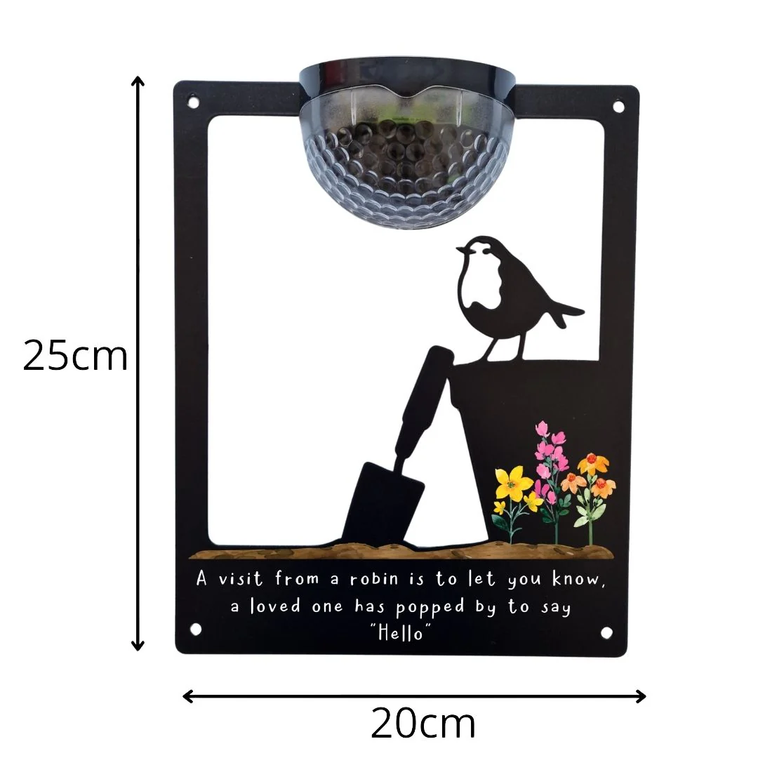 'A visit from a robin..' Robin on a Plant Pot Solar Light Wall Plaque - Image 6