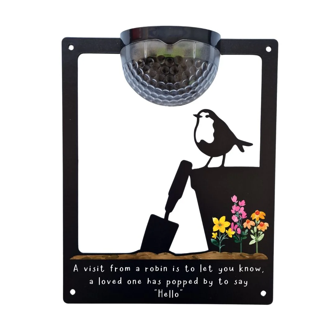 'A visit from a robin..' Robin on a Plant Pot Solar Light Wall Plaque - Image 7