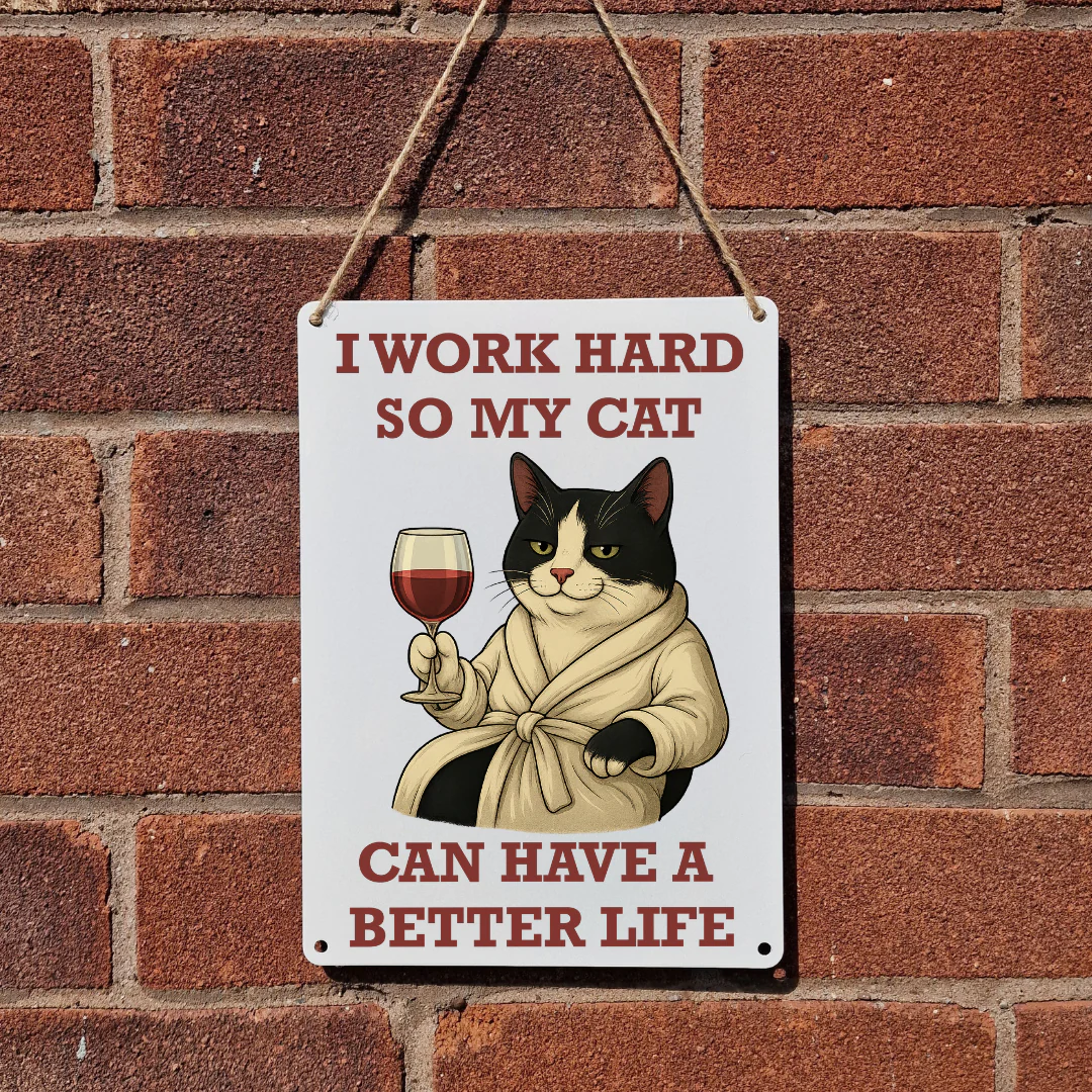 Black and White Cat Better Life Metal Sign 25cm - Image 2