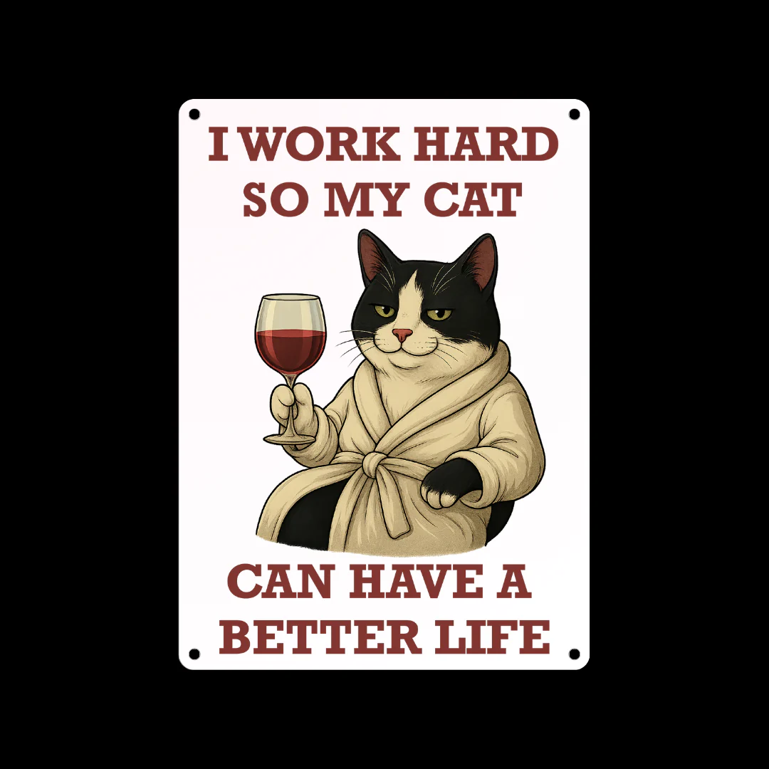 Black and White Cat Better Life Metal Sign 25cm - Image 4