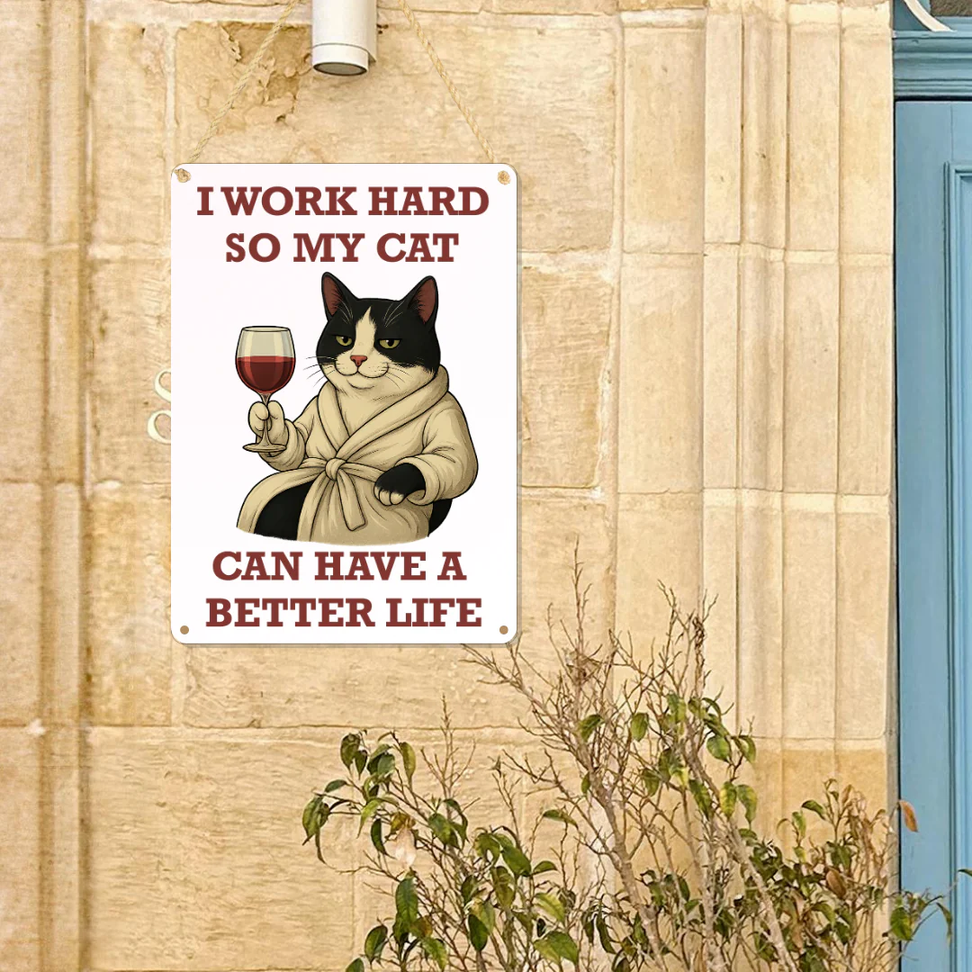 Black and White Cat Better Life Metal Sign 25cm - Image 5