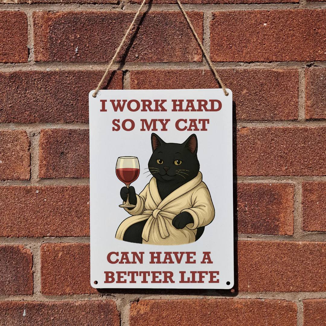 Black Cat Better Life Metal Sign 25cm - Image 3