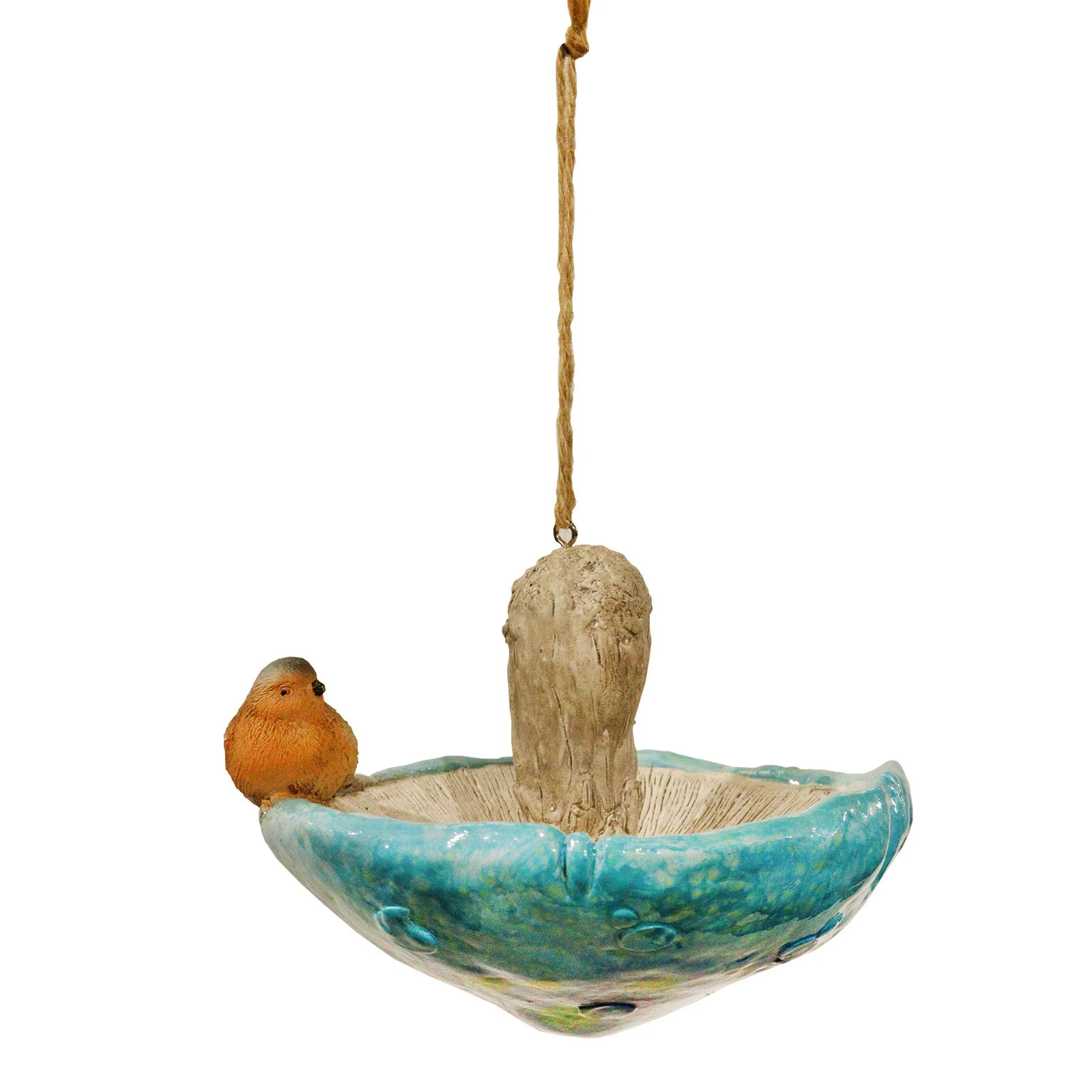 Blue Resin Mushroom Bird Feeder with Robin - Image 2