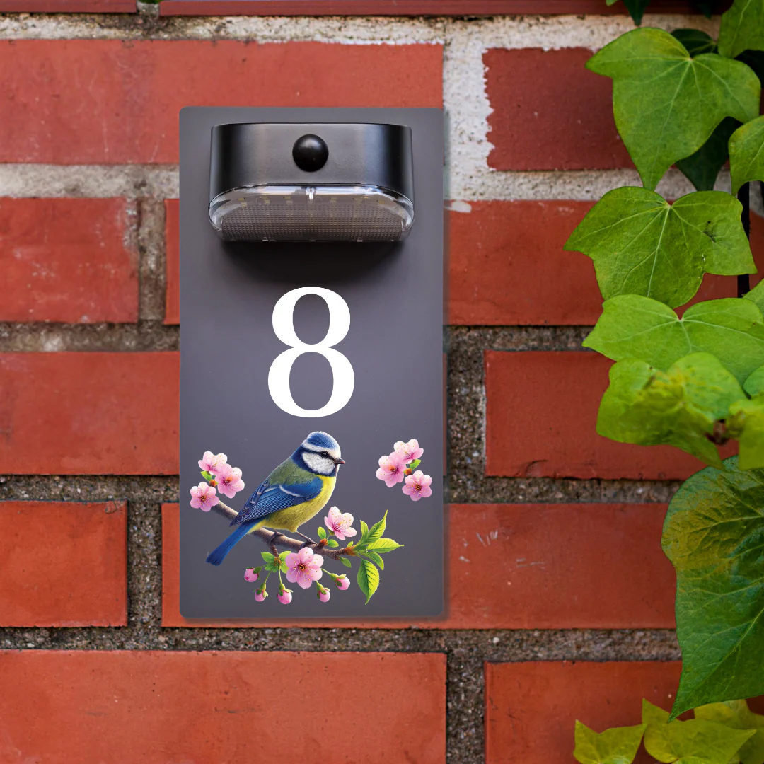 Blue Tit Motion Sensor Solar House Number Sign - Image 3