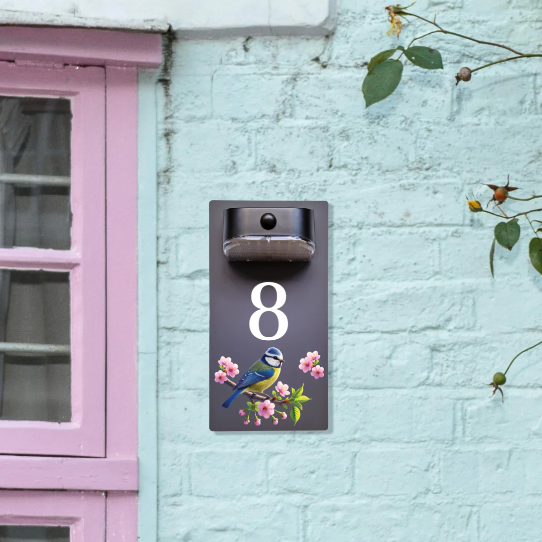 Blue Tit Motion Sensor Solar House Number Sign - Image 4