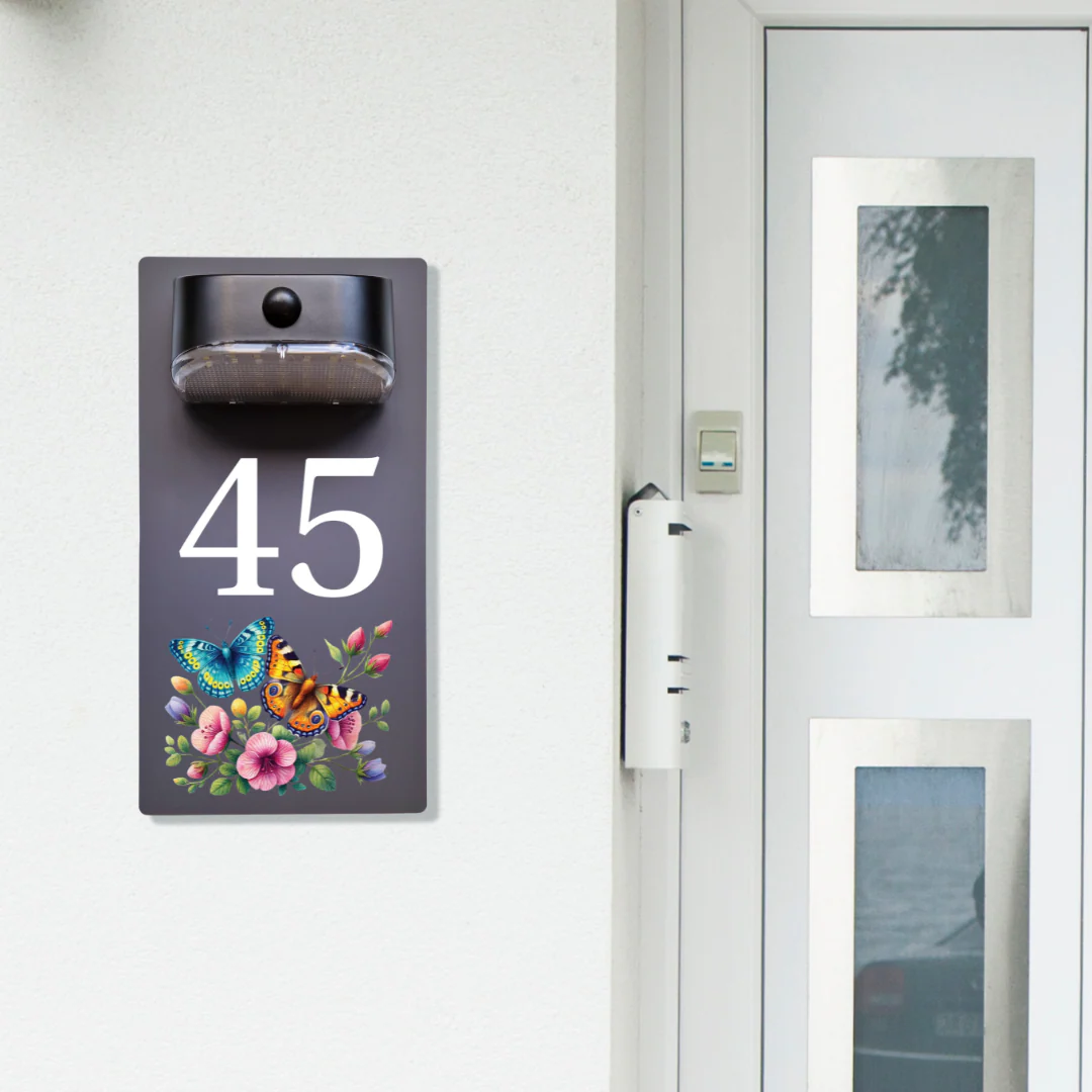 Butterfly Motion Sensor Solar House Number Sign