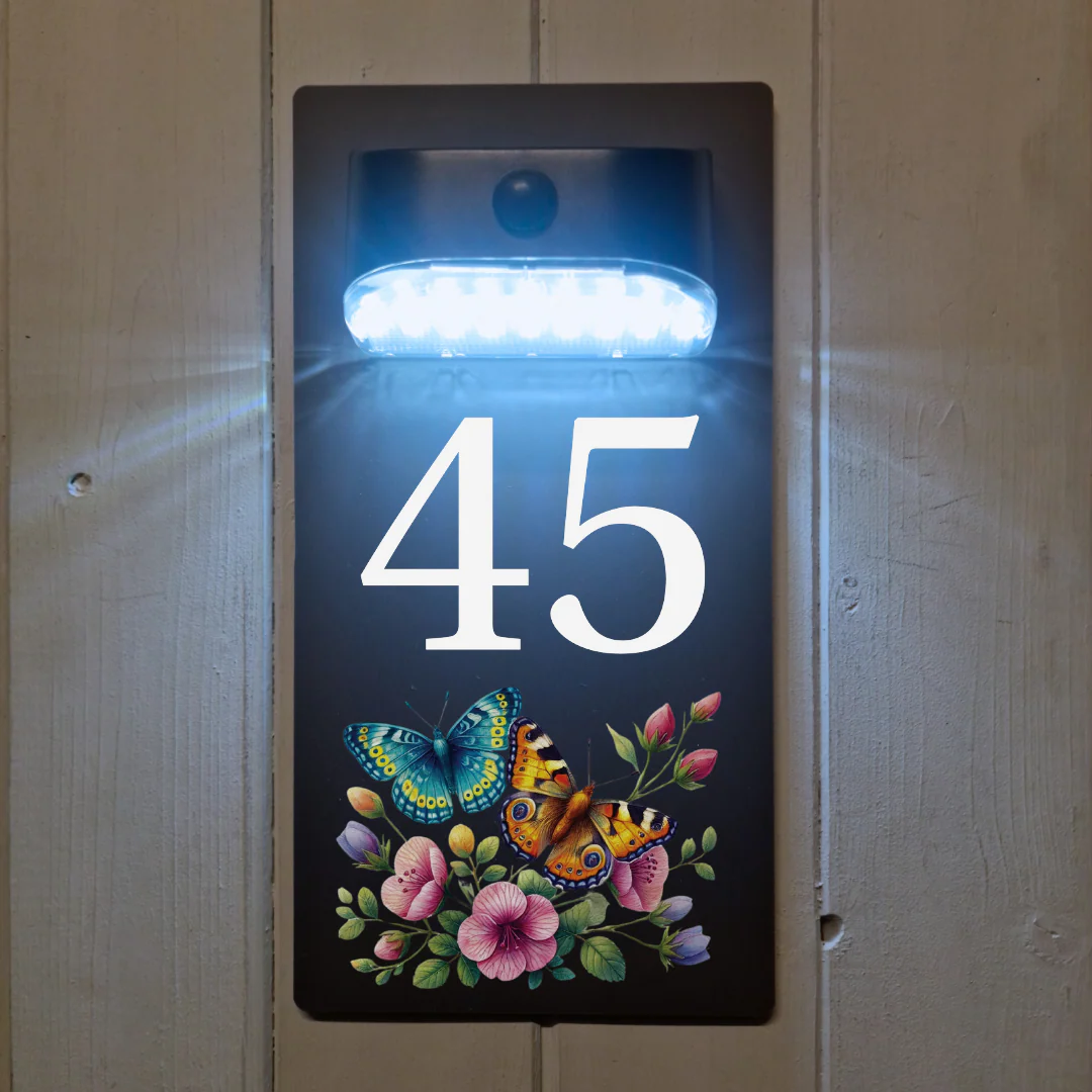 Butterfly Motion Sensor Solar House Number Sign - Image 2