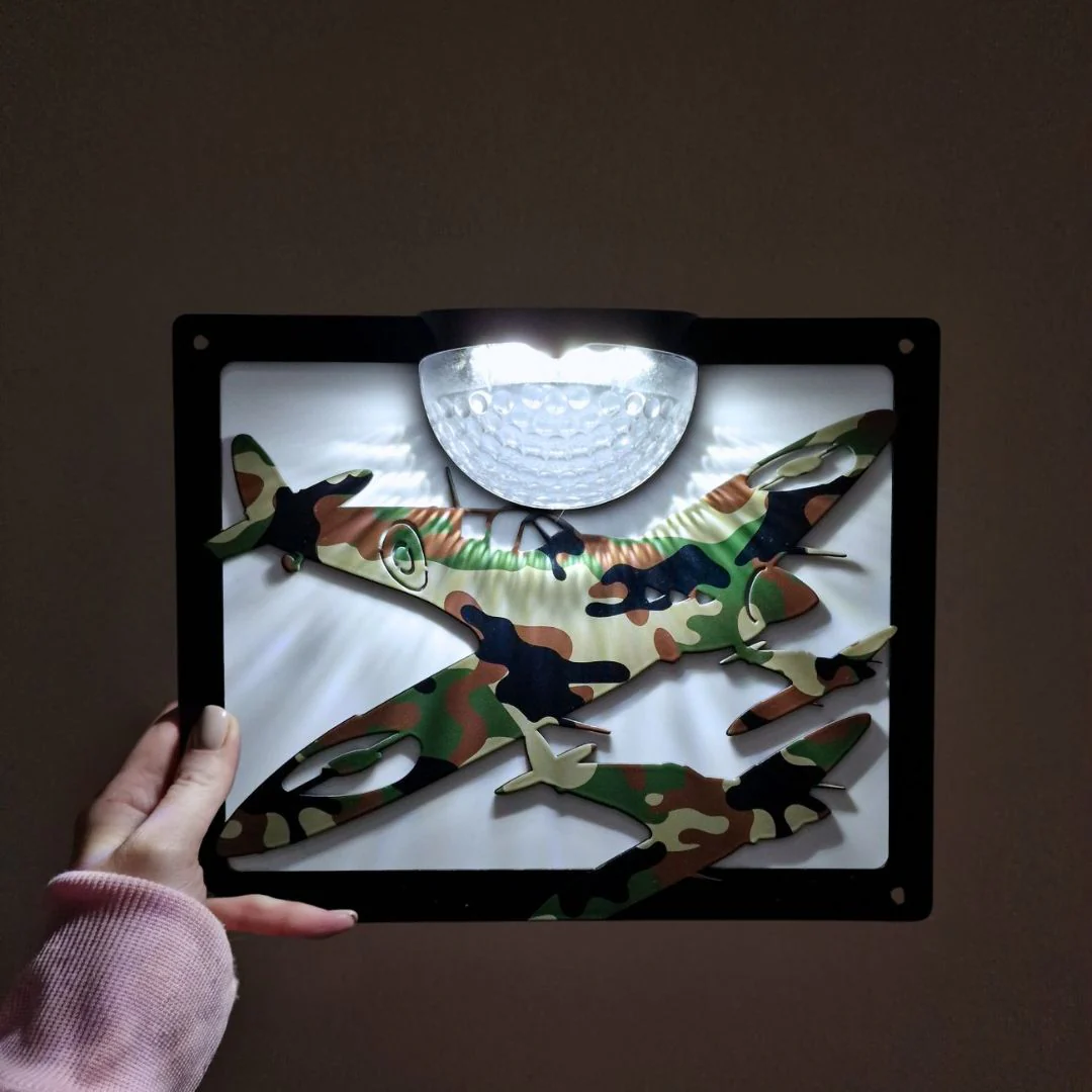 Limited Edition Camo Spitfire Solar Light Wall Plaque - Image 2