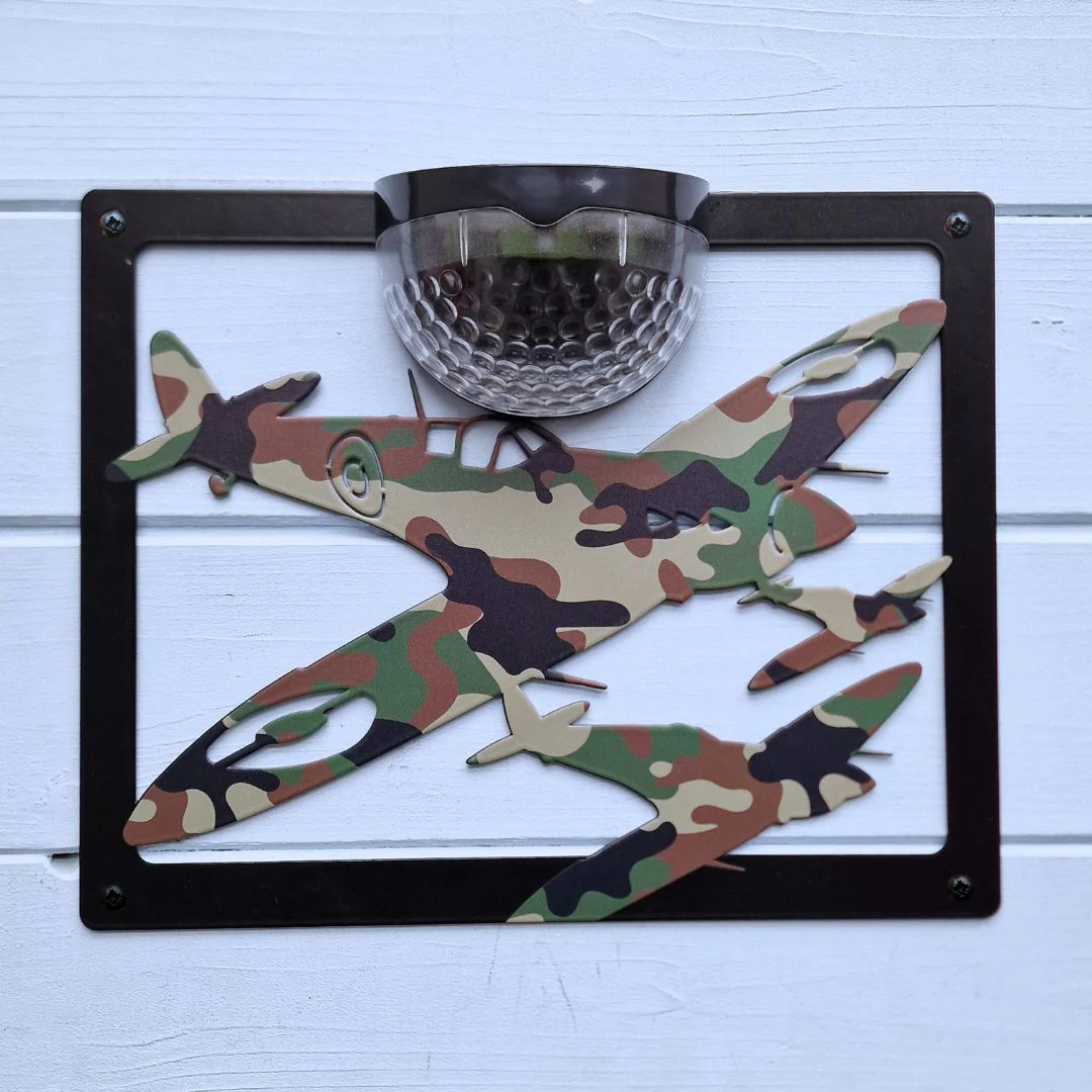Limited Edition Camo Spitfire Solar Light Wall Plaque - Image 3
