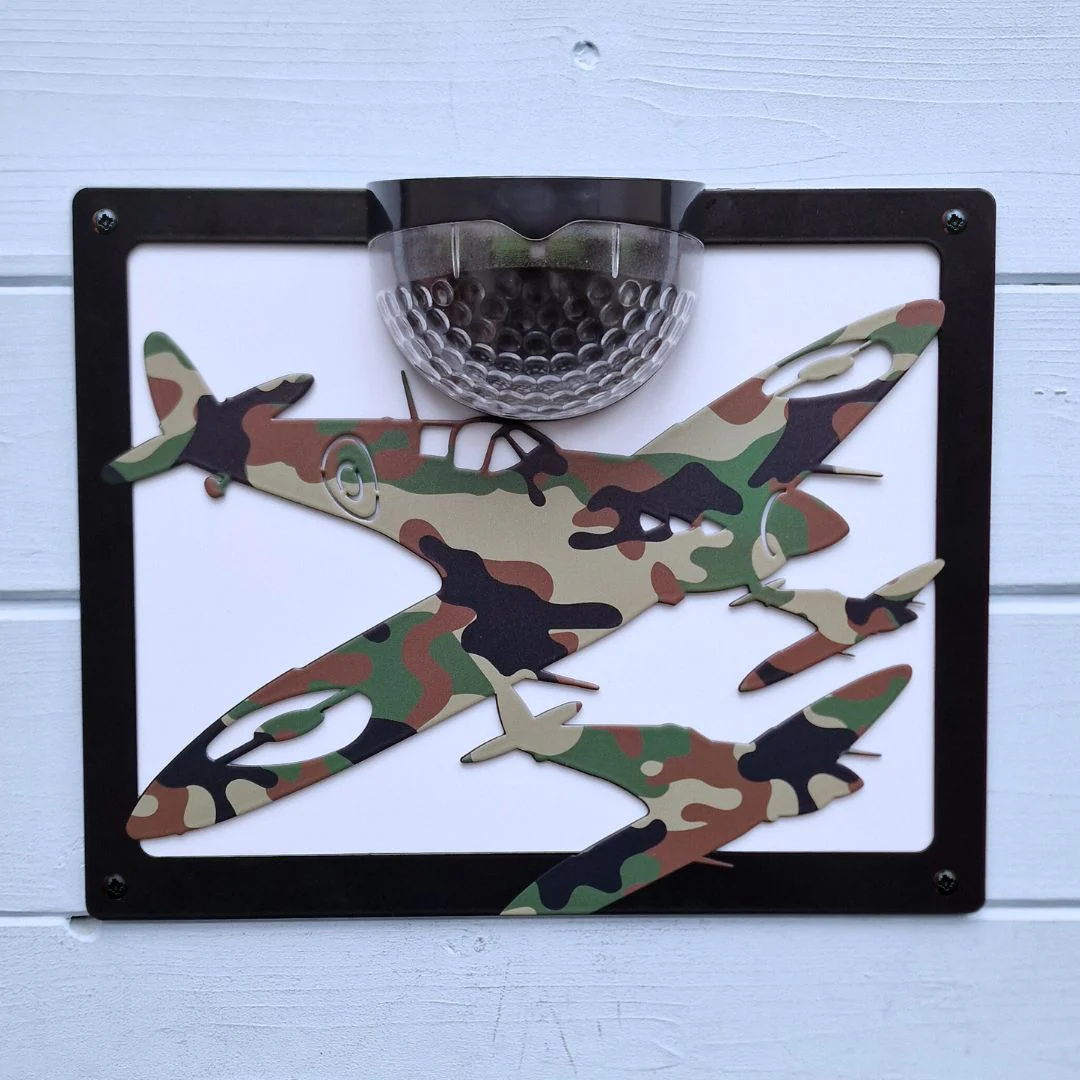 Limited Edition Camo Spitfire Solar Light Wall Plaque - Image 4