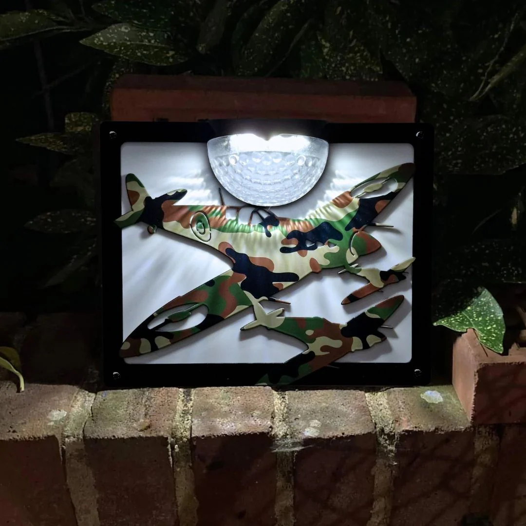 Limited Edition Camo Spitfire Solar Light Wall Plaque - Image 7