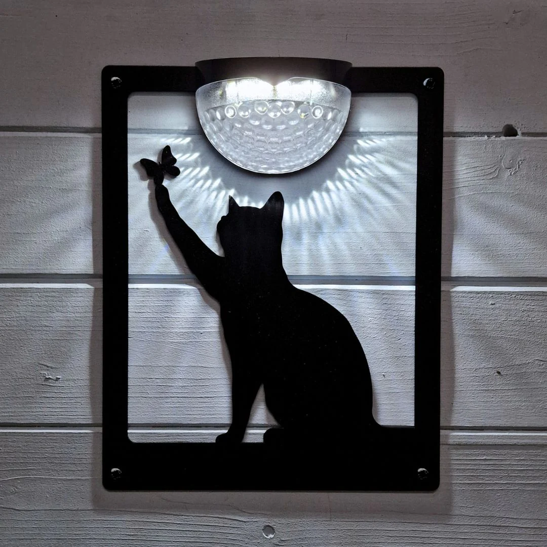 Cat with Butterfly Solar Light Wall Plaque - Image 3