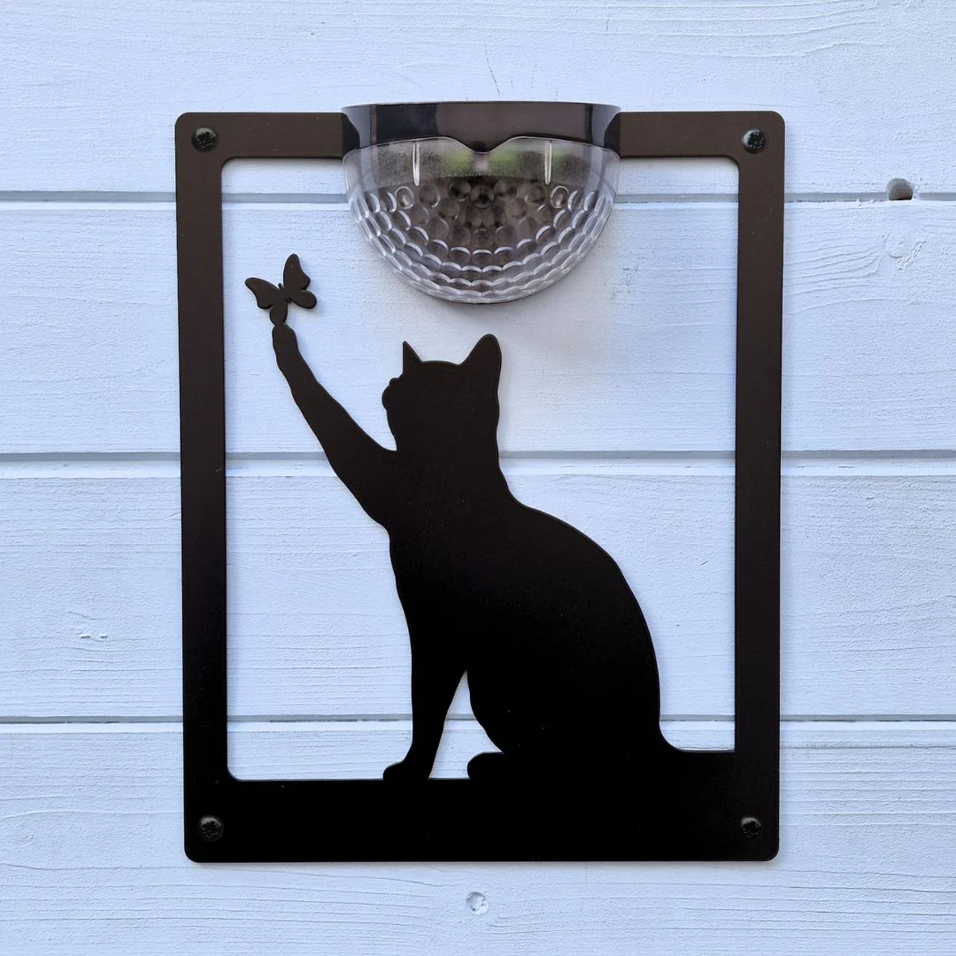 Cat with Butterfly Solar Light Wall Plaque - Image 4