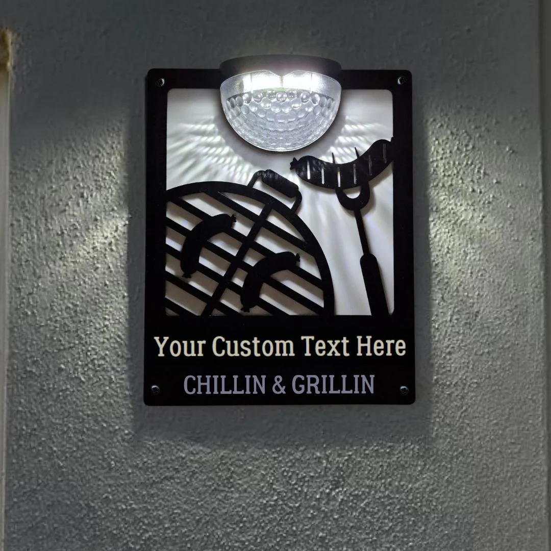 "Chillin & Grillin" BBQ Solar Light Wall Plaque (You Can Personalise Me!) - Image 2