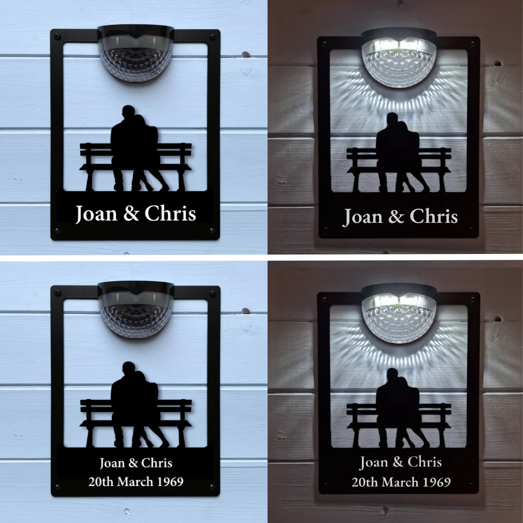 Couple on Bench Solar Light Wall Plaque (You Can Personalise Me!) - Image 3