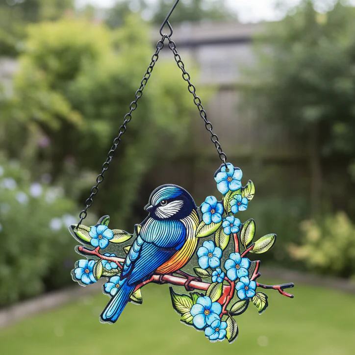 Cut Glass Hanging Suncatcher - Blue Tit - Image 3