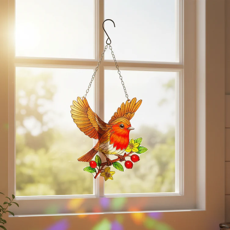 Cut Glass Hanging Suncatcher - Robin - Image 3