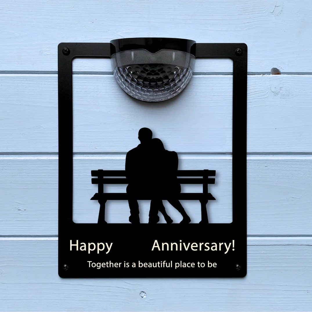'Happy Anniversary' Couple on Bench Solar Light Wall Plaque (You Can Personalise Me!) - Image 3