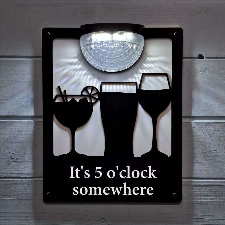 'It's 5 O'clock Somewhere' Drinks Solar Light Wall Plaque - Image 3