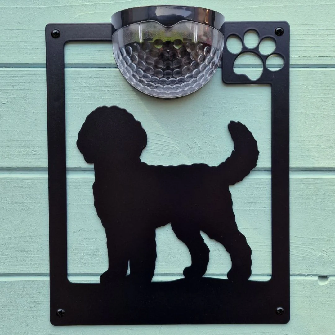 Labradoodle Dog Solar Light Wall Plaque