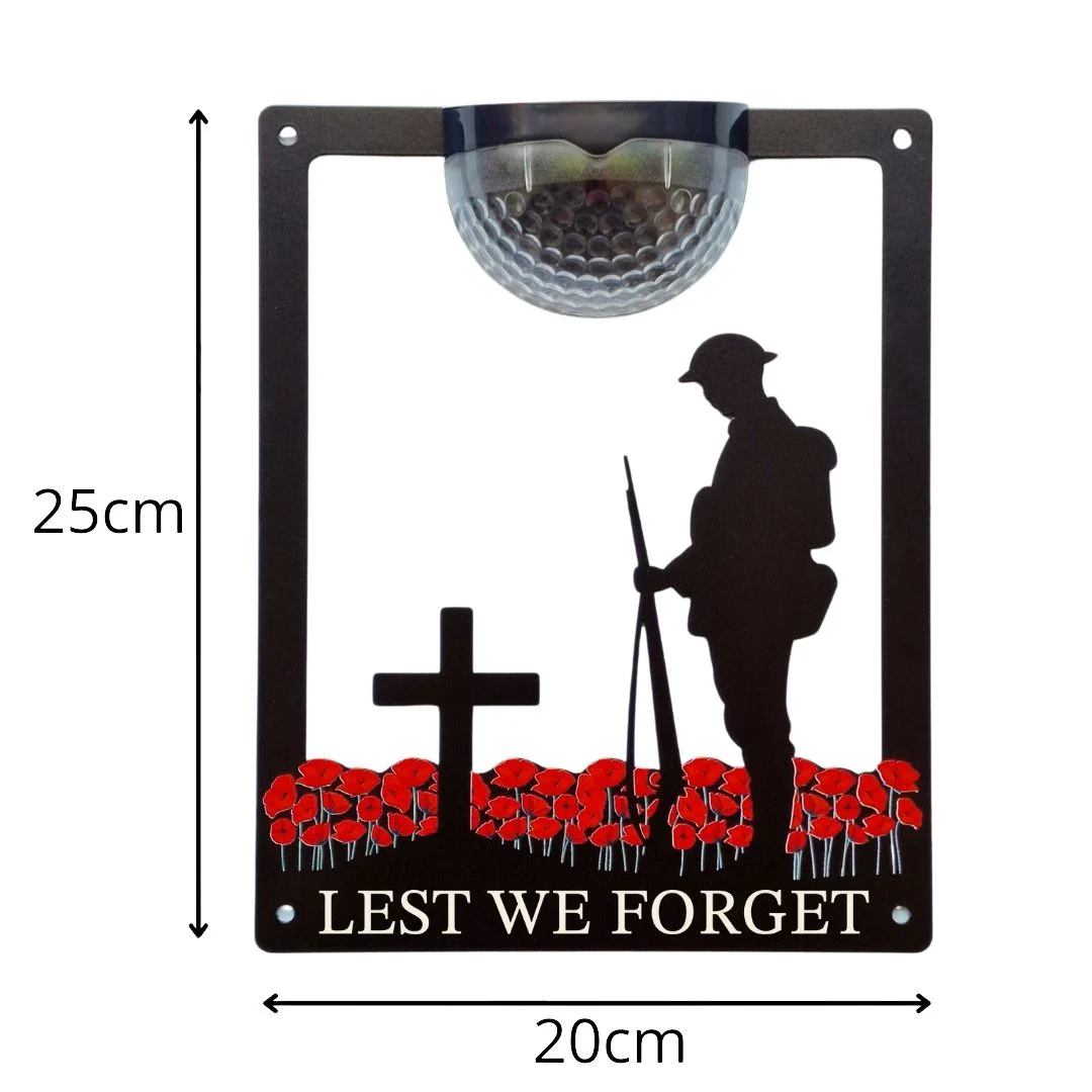 'Lest We Forget' Remembrance Soldier & Red Poppies Solar Light Wall Plaque - Image 5