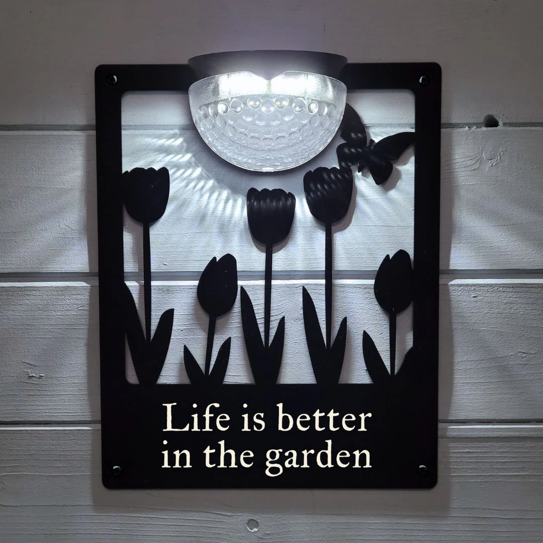 'Life is better in the garden' Tulips Solar Light Wall Plaque - Image 2