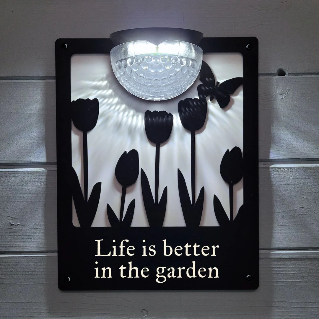 'Life is better in the garden' Tulips Solar Light Wall Plaque - Image 4