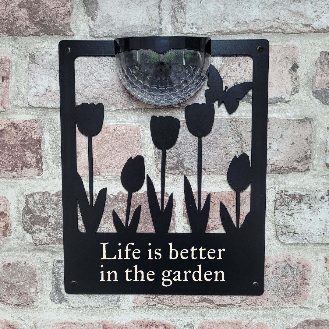 'Life is better in the garden' Tulips Solar Light Wall Plaque - Image 6