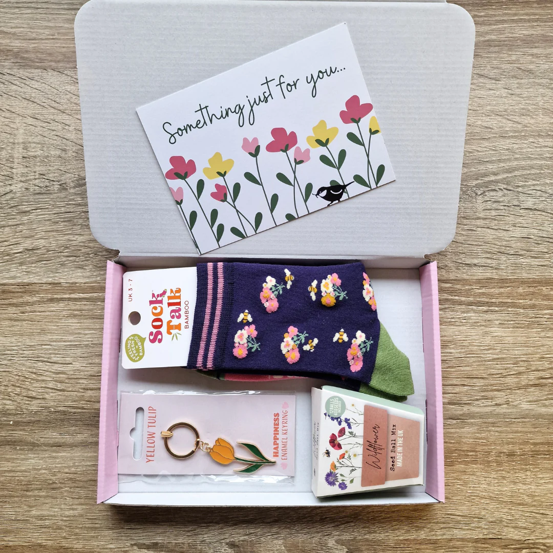 Wildflower Gift Set - Socks, Seed Balls & Tulip Keyring - Image 2