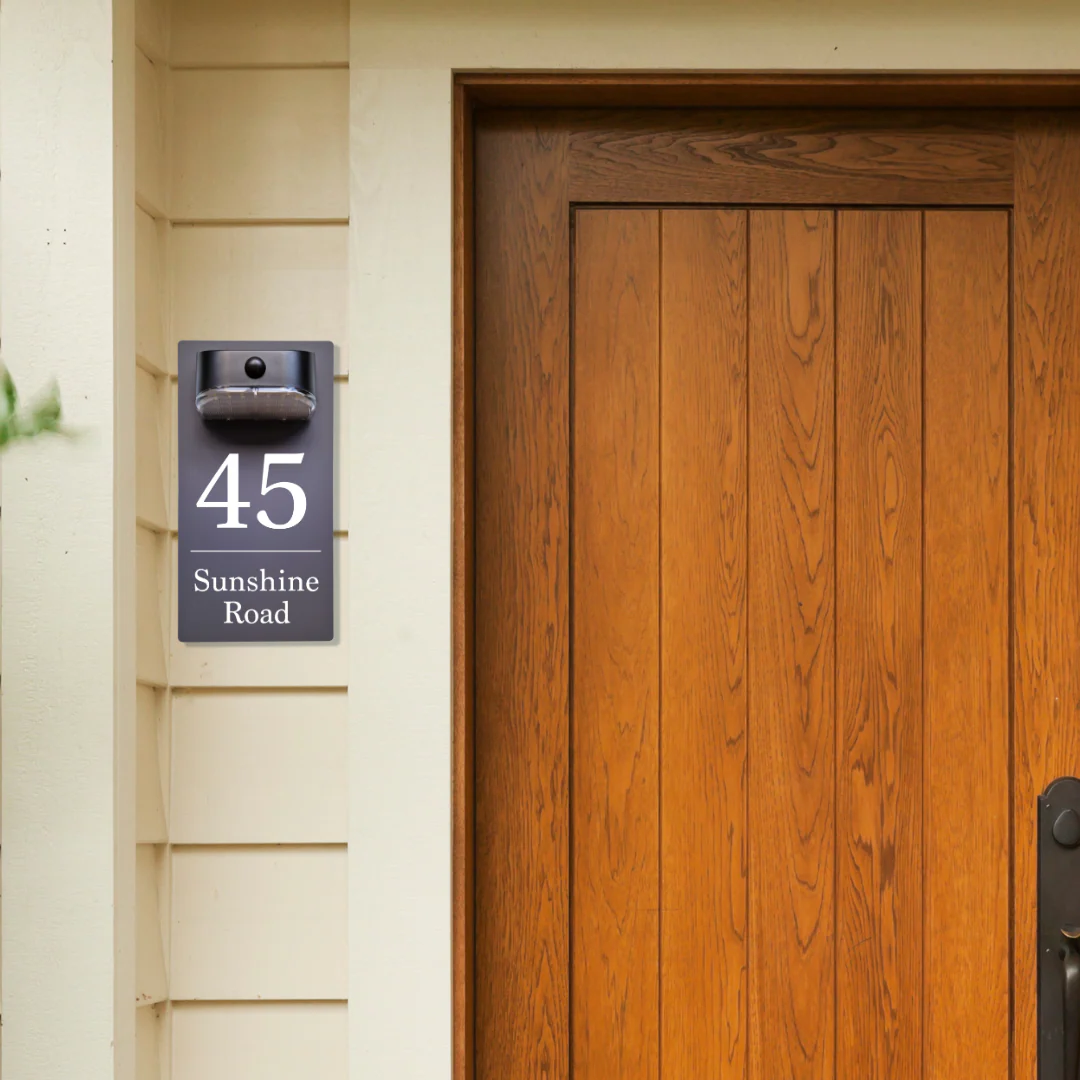 Number & Road Motion Sensor Solar House Sign (Grey/Black) - Image 2