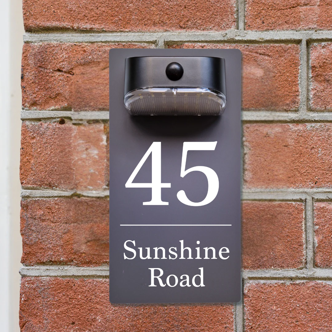 Number & Road Motion Sensor Solar House Sign (Grey/Black) - Image 3