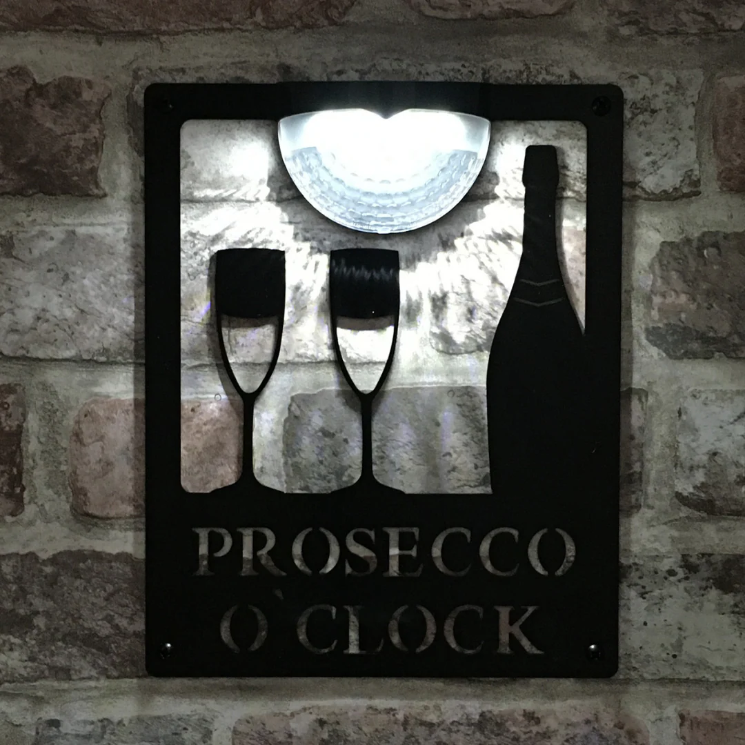Prosecco O'Clock Sign with Solar Powered Light - Image 3