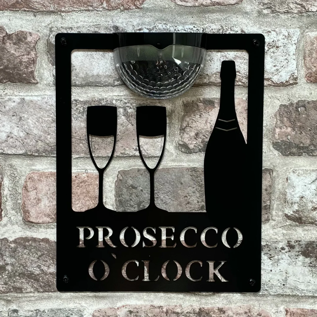 Prosecco O'Clock Sign with Solar Powered Light - Image 4