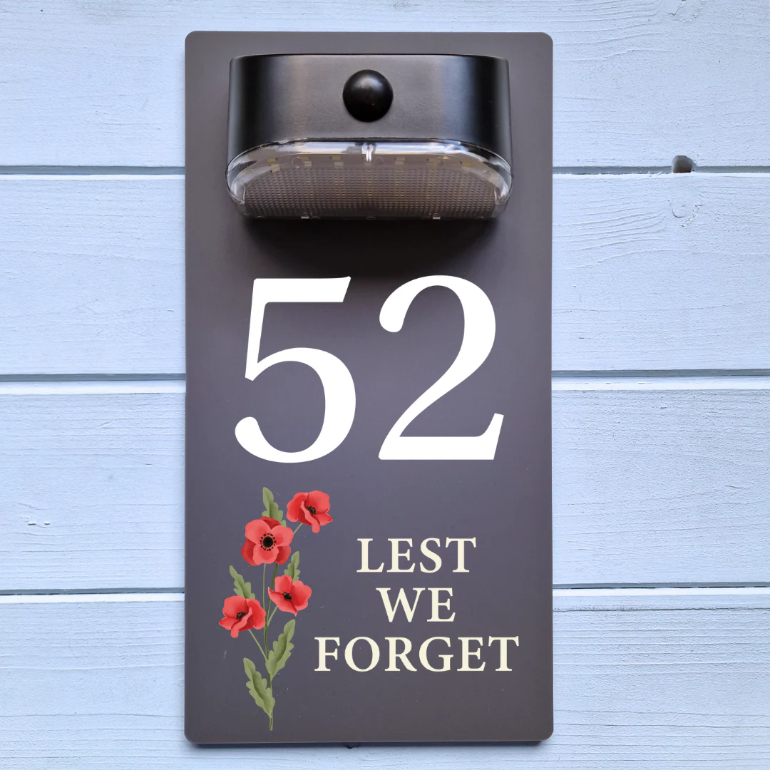 Lest We Forget Motion Sensor Solar House Number Sign - Image 10