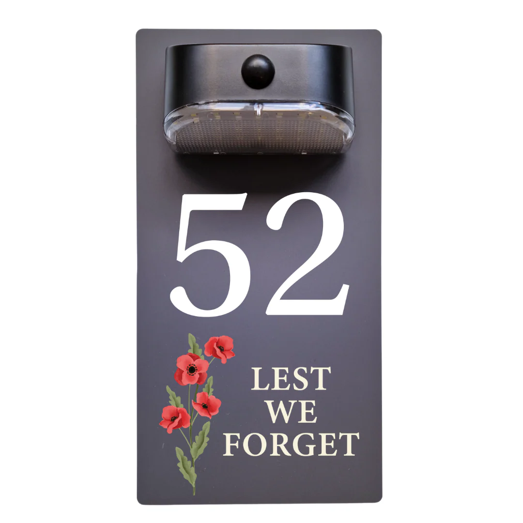 Lest We Forget Motion Sensor Solar House Number Sign - Image 11