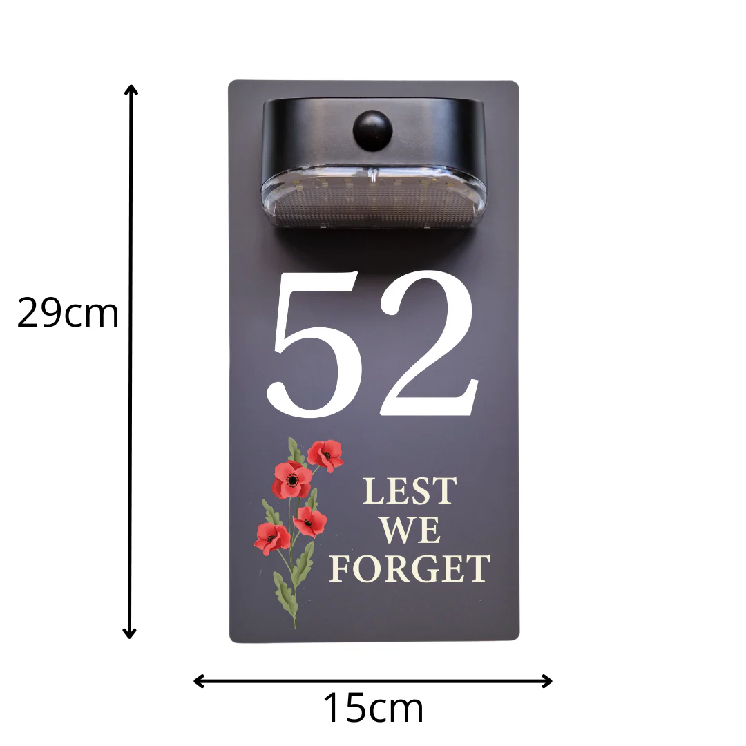 Lest We Forget Motion Sensor Solar House Number Sign - Image 12