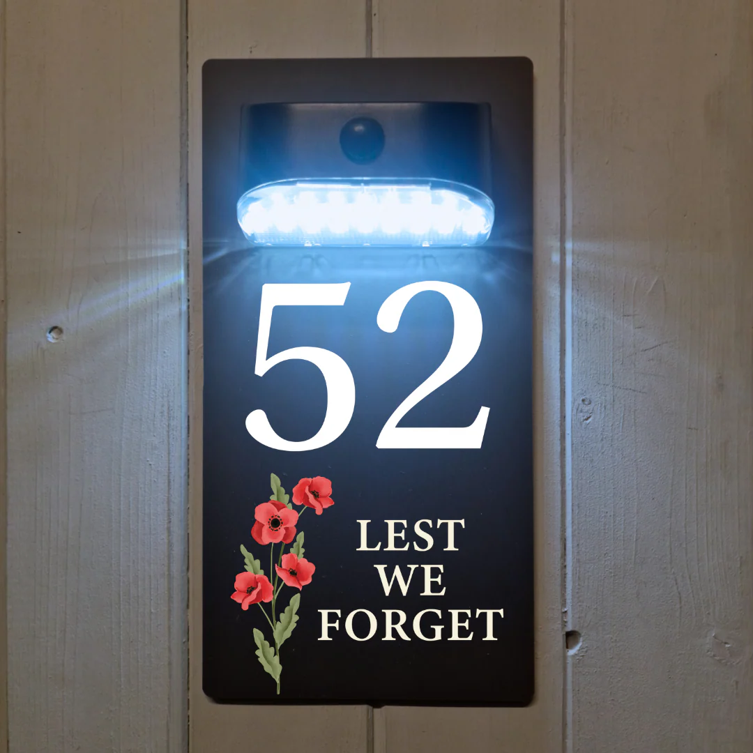 Lest We Forget Motion Sensor Solar House Number Sign - Image 2