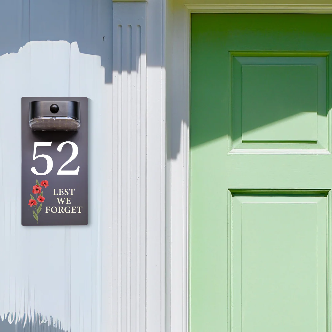 Lest We Forget Motion Sensor Solar House Number Sign - Image 3