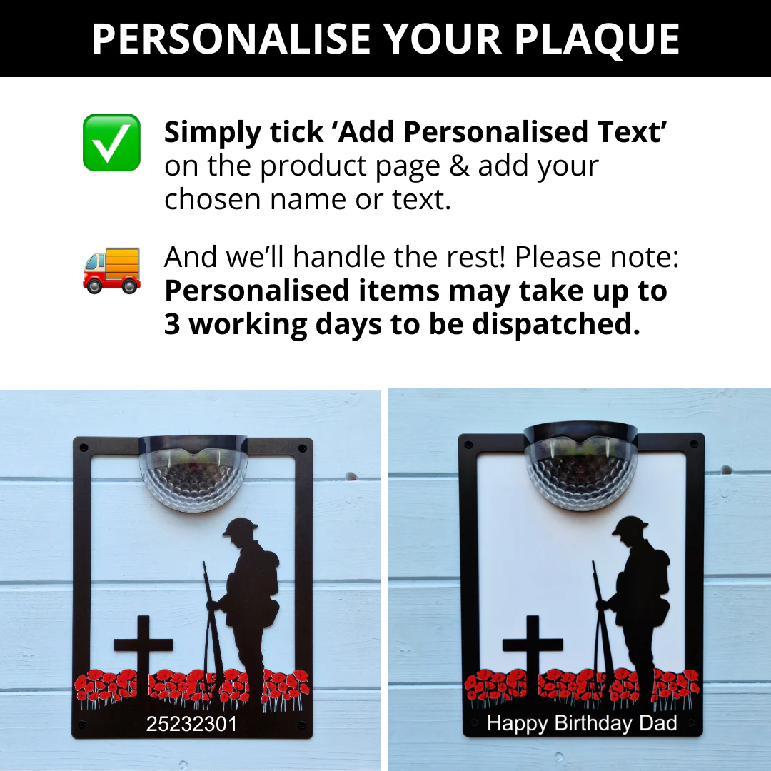 Remembrance Soldier & Red Poppies Solar Light Wall Plaque (You Can Personalise Me!) - Image 5