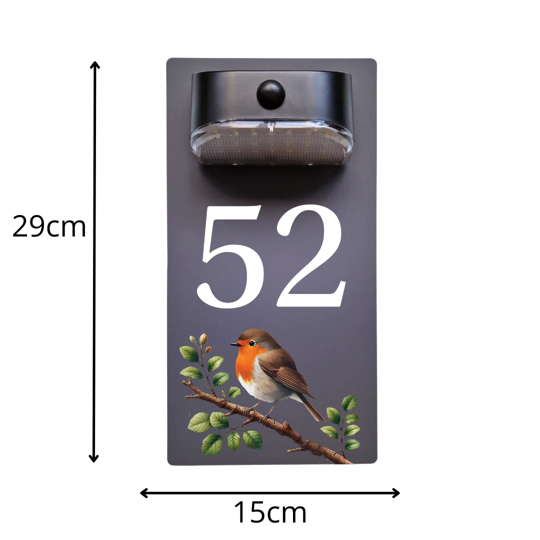 Robin on Branch Motion Sensor Solar House Number Sign - Image 10