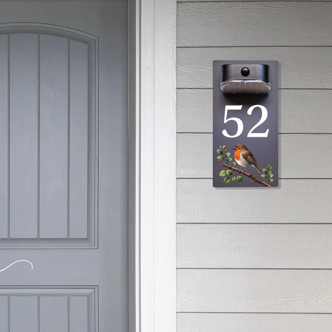 Robin on Branch Motion Sensor Solar House Number Sign - Image 4