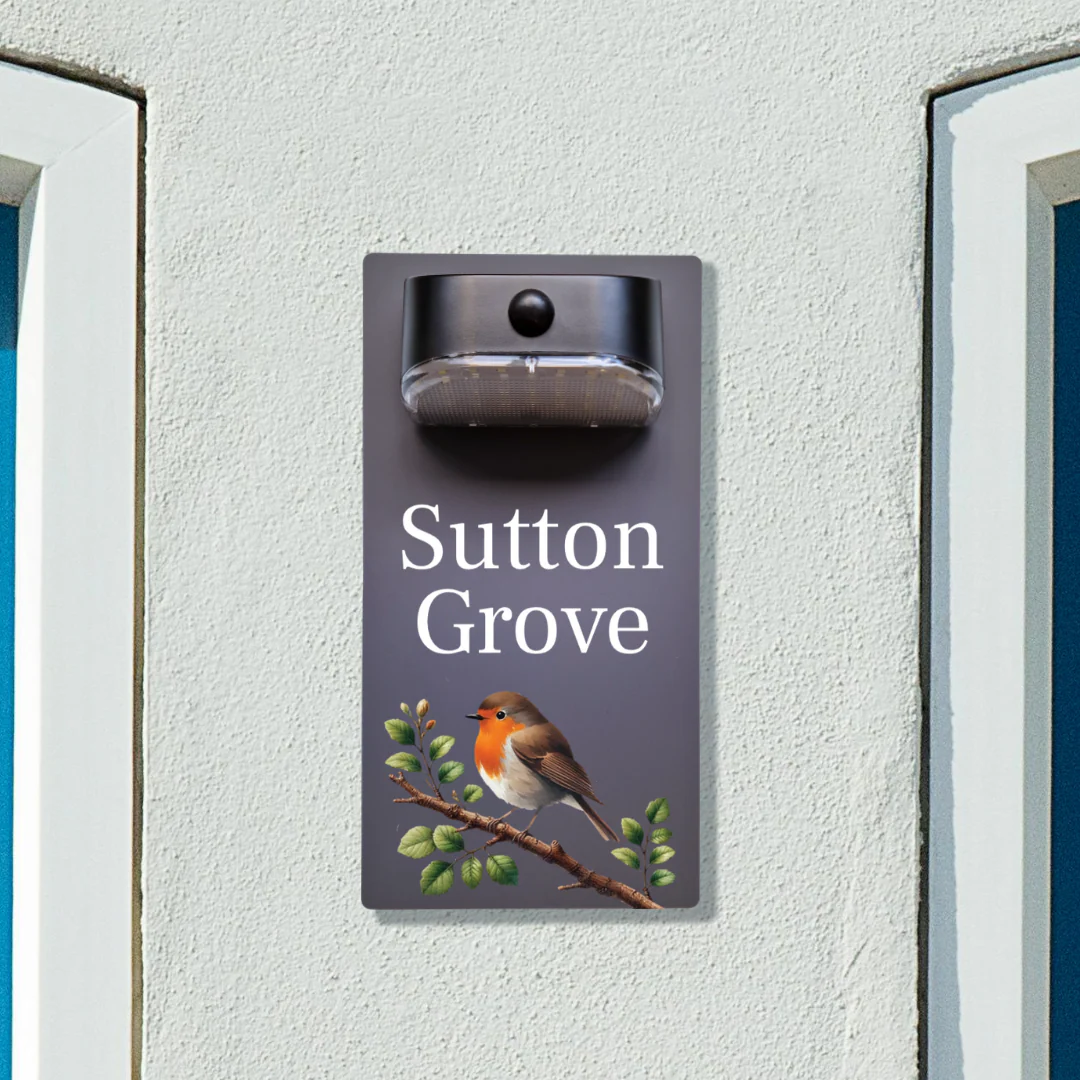 Robin on Branch Motion Sensor Solar House Name Sign - Image 2
