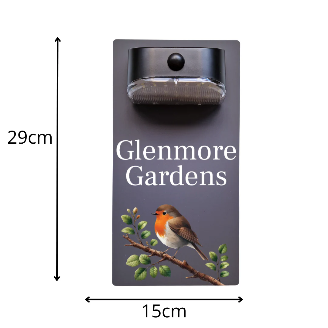 Robin on Branch Motion Sensor Solar House Name Sign - Image 4