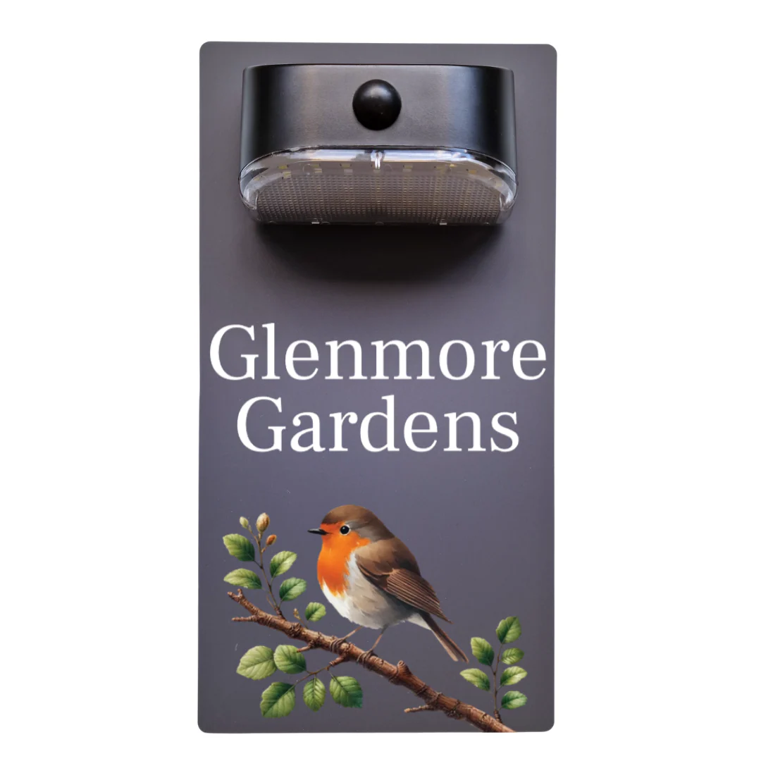Robin on Branch Motion Sensor Solar House Name Sign - Image 9