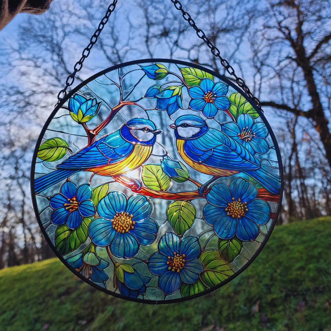 Large Glass Hanging Blue Tit Suncatcher - Image 4