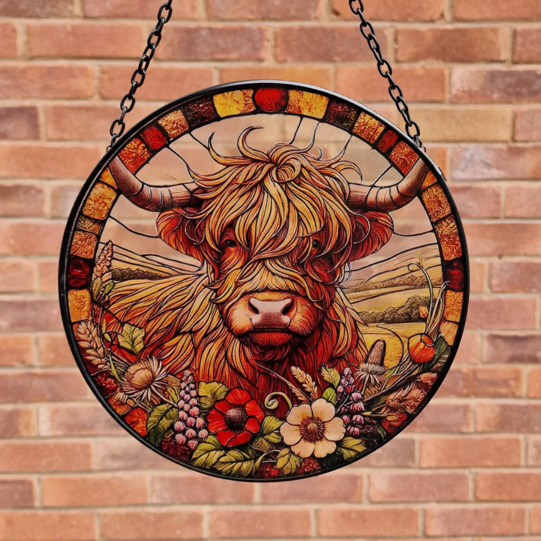 Stained Glass Highland Cow Suncatcher - Image 2