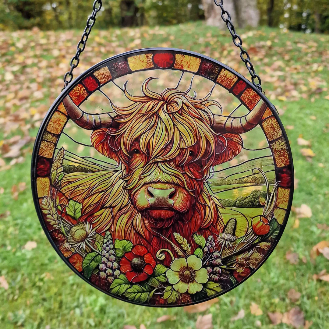 Stained Glass Highland Cow Suncatcher - Image 3