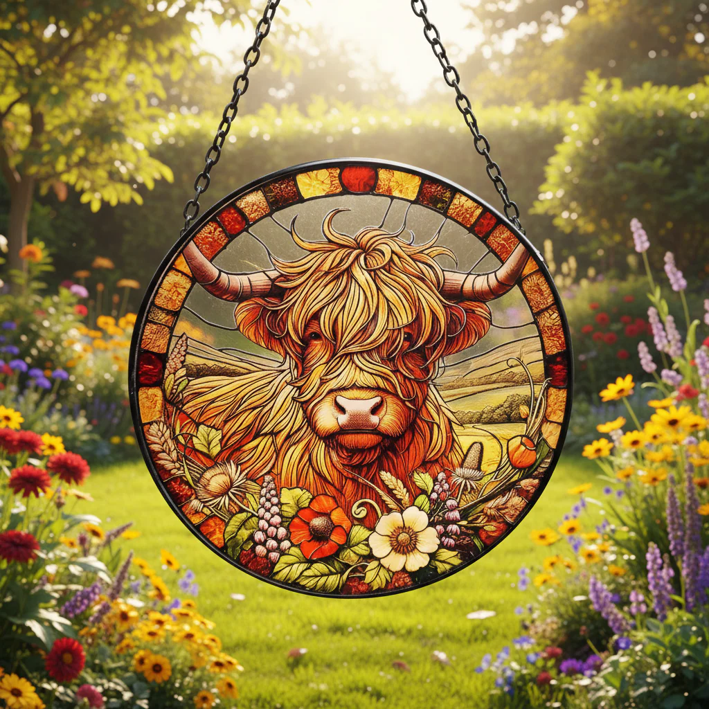 Stained Glass Highland Cow Suncatcher - Image 6