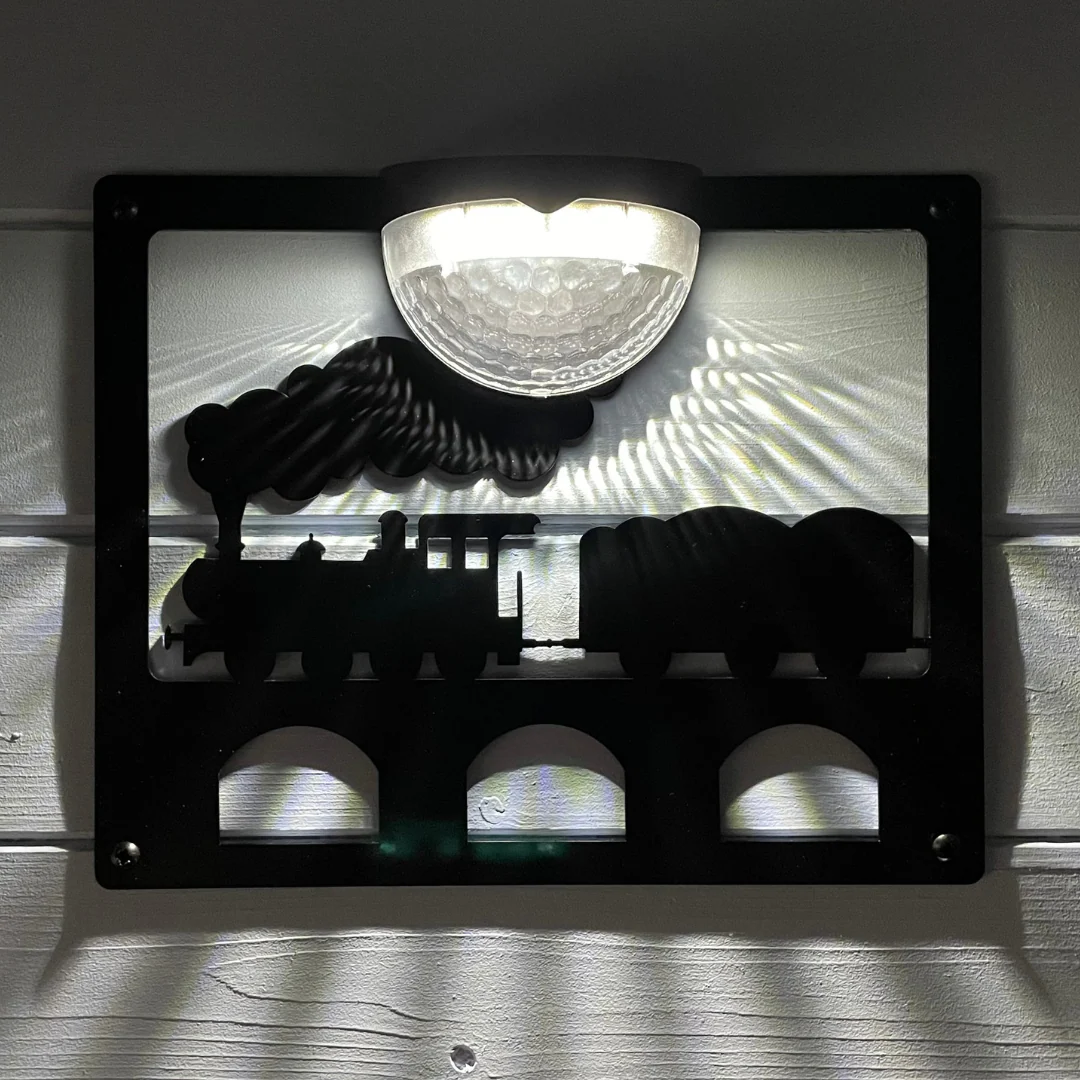 Steam Train Wall Plaque with Solar Powered Light - Image 2