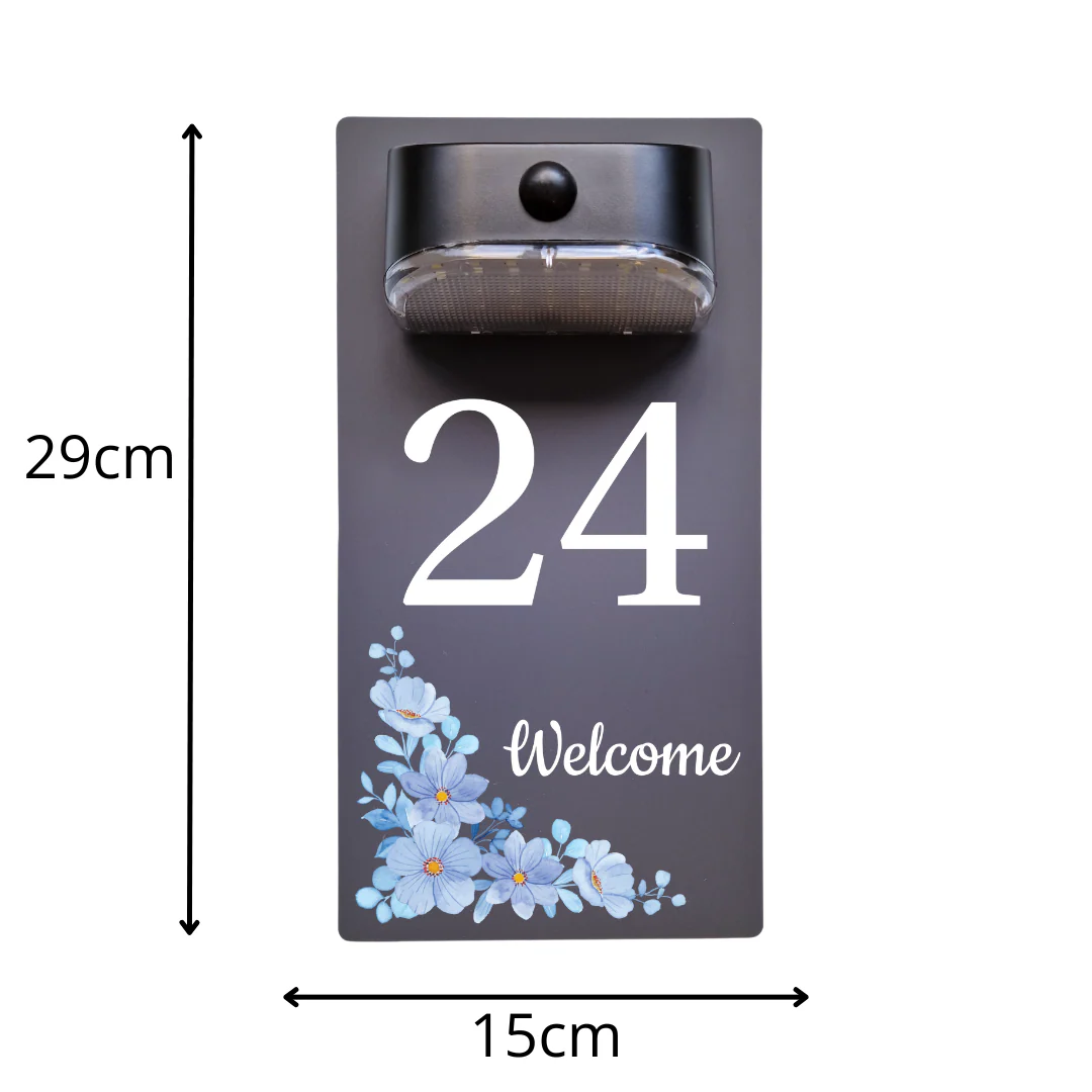 Welcome Blue Floral Motion Sensor Solar House Number Sign - Image 9